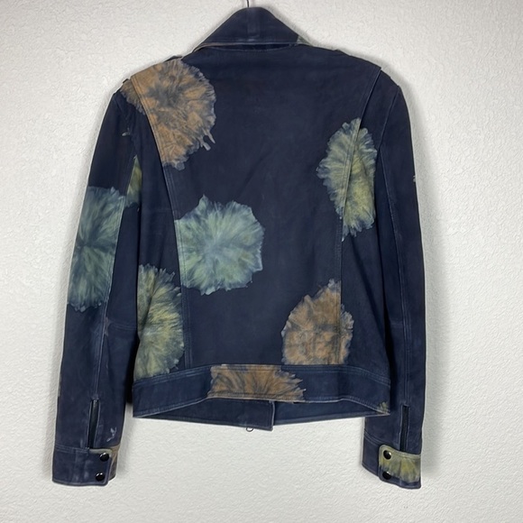 Pam & Gela Tie Dyed Leather Painted Floral Moto Biker Jacket Black Sz M - Picture 5 of 14